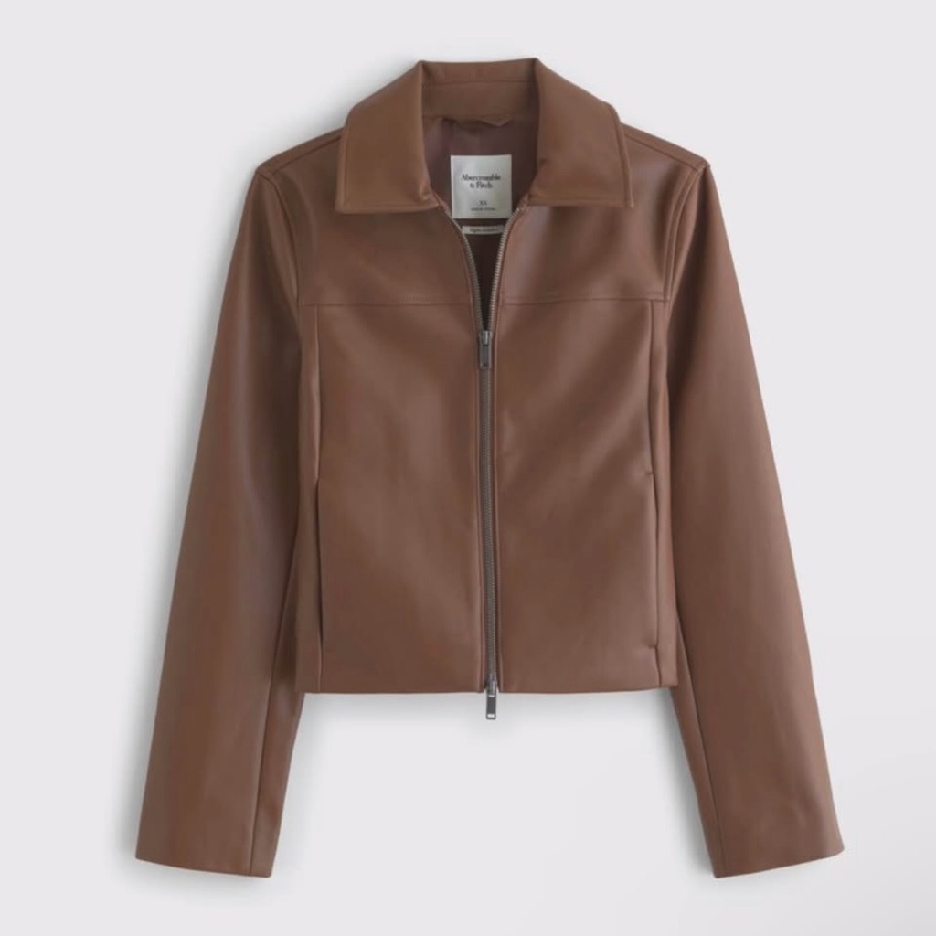 Nwt Abercrombie & Fitch Faux Leather Zip Jacket Brown Size Small